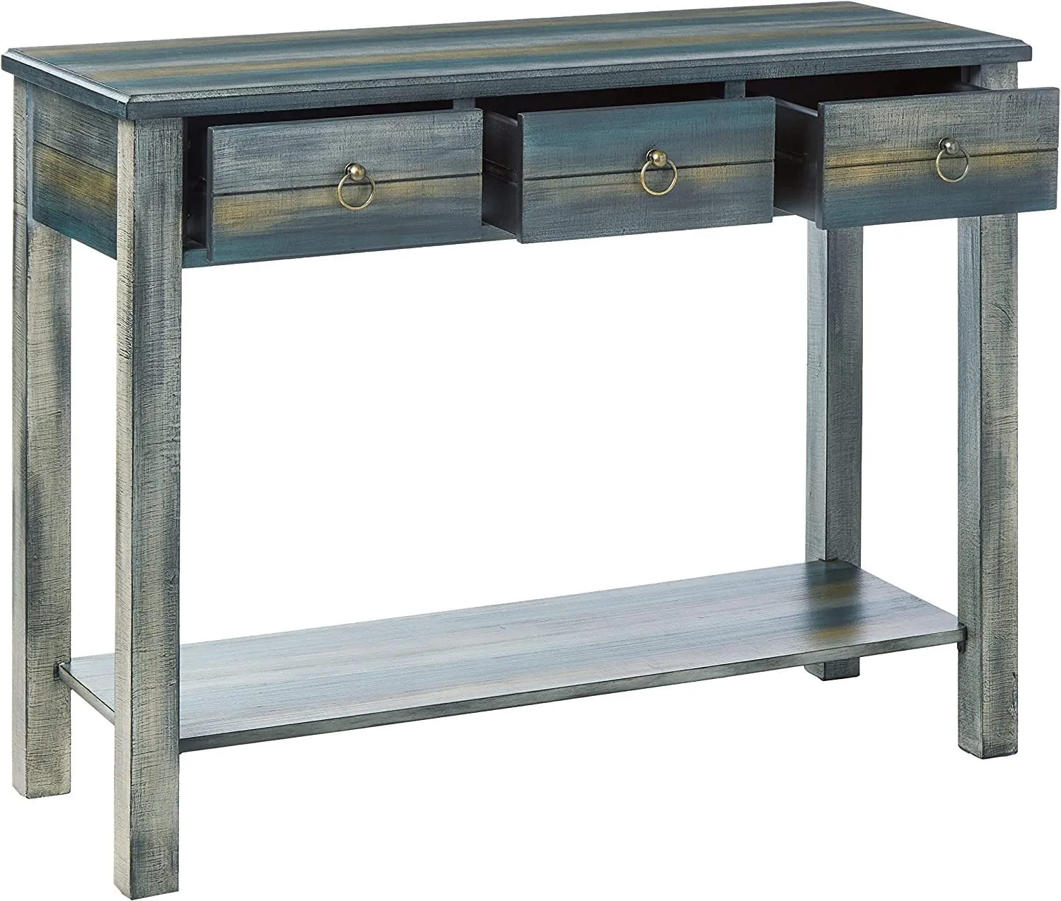 ACME Glancio Console Table in Antique White & Teal 97257