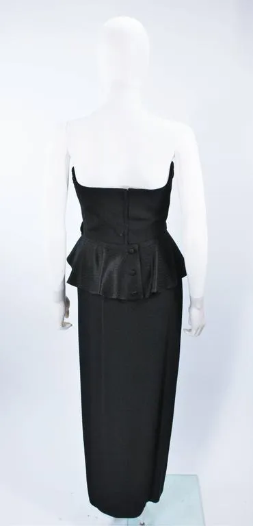 ALBERT NIPON Black Gown with Peplum and Draped Rose Size 6