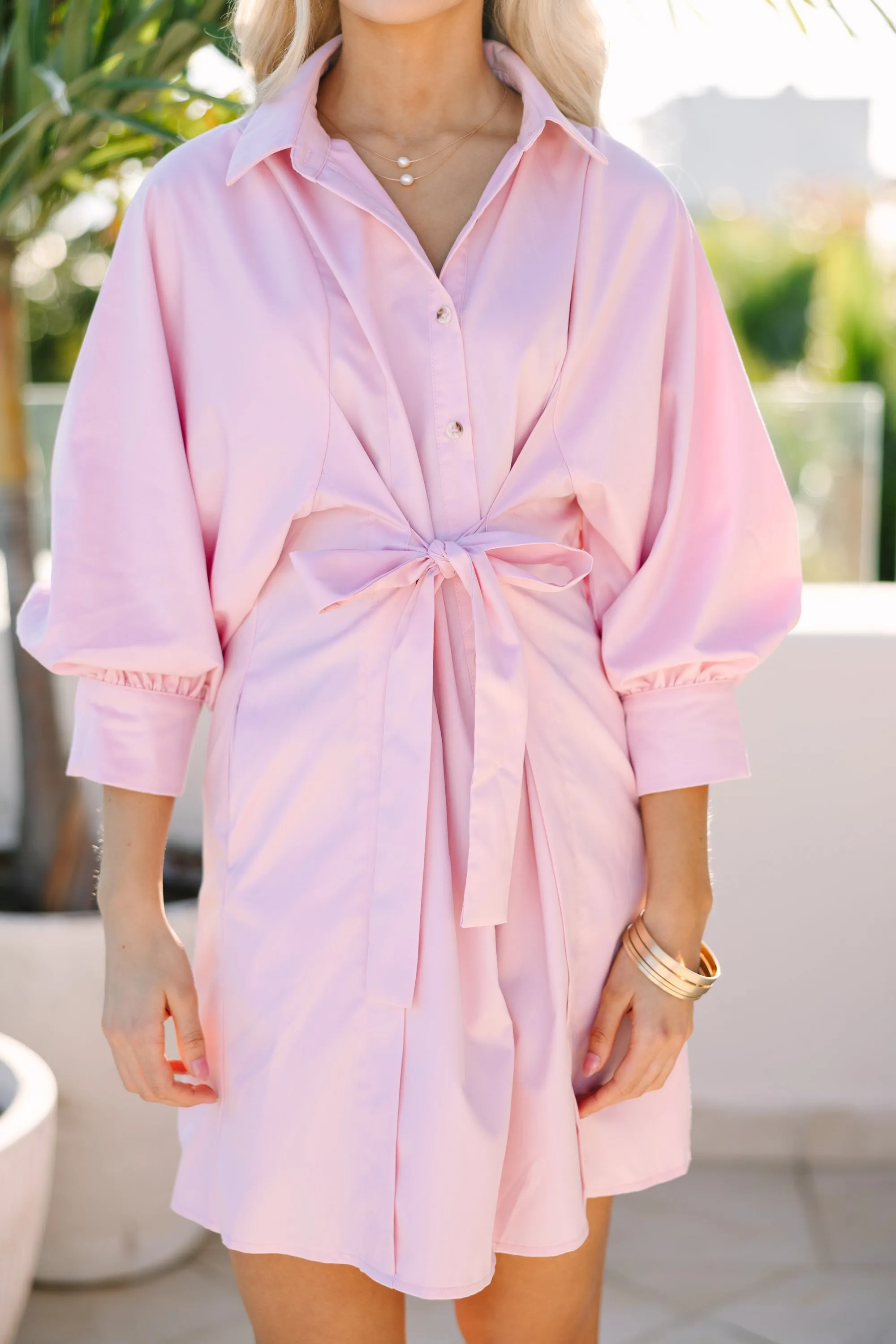 All In Your Dreams Baby Pink Button Down Dress