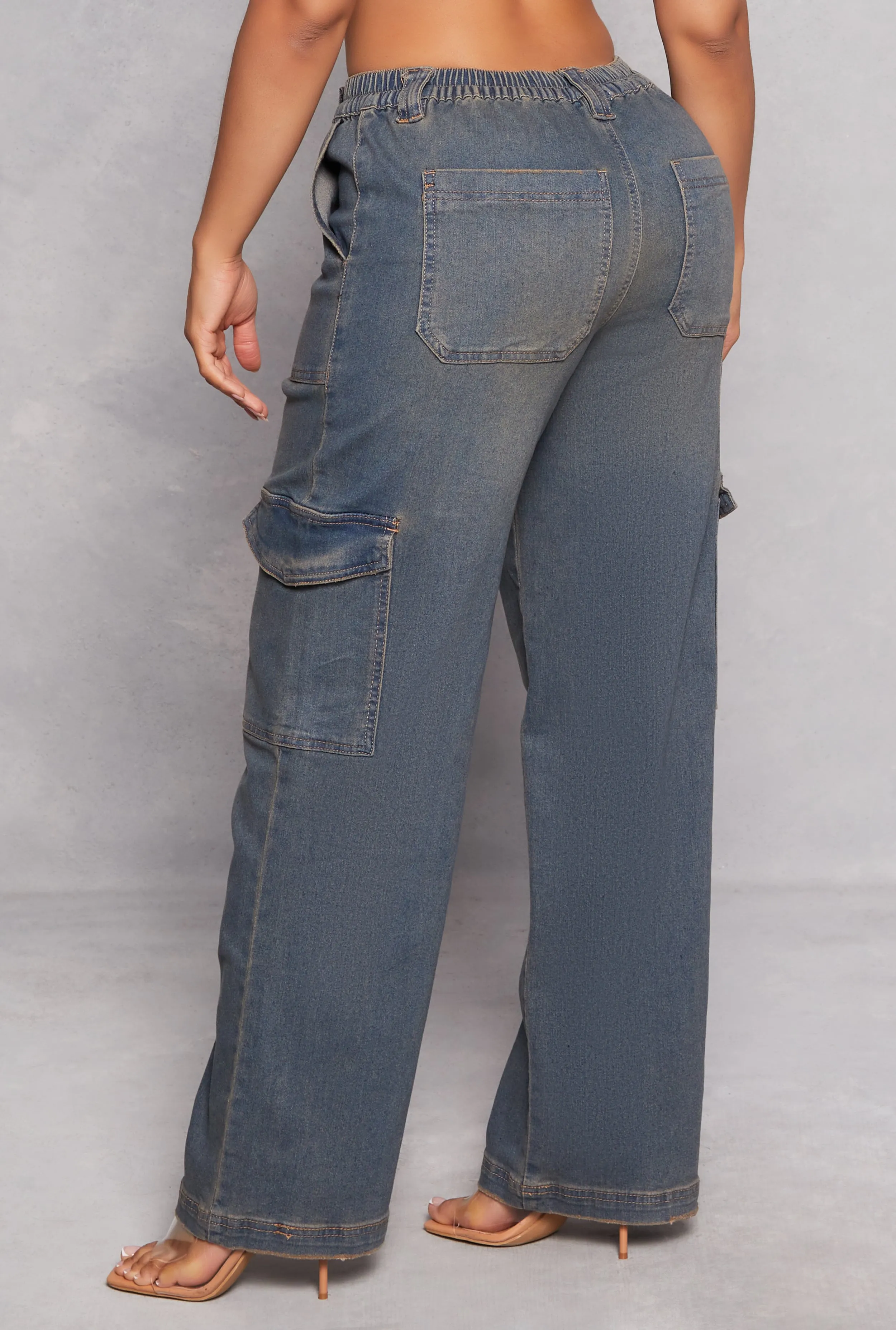 Almost Famous Vintage Wash Wide Leg Cargo Jeans