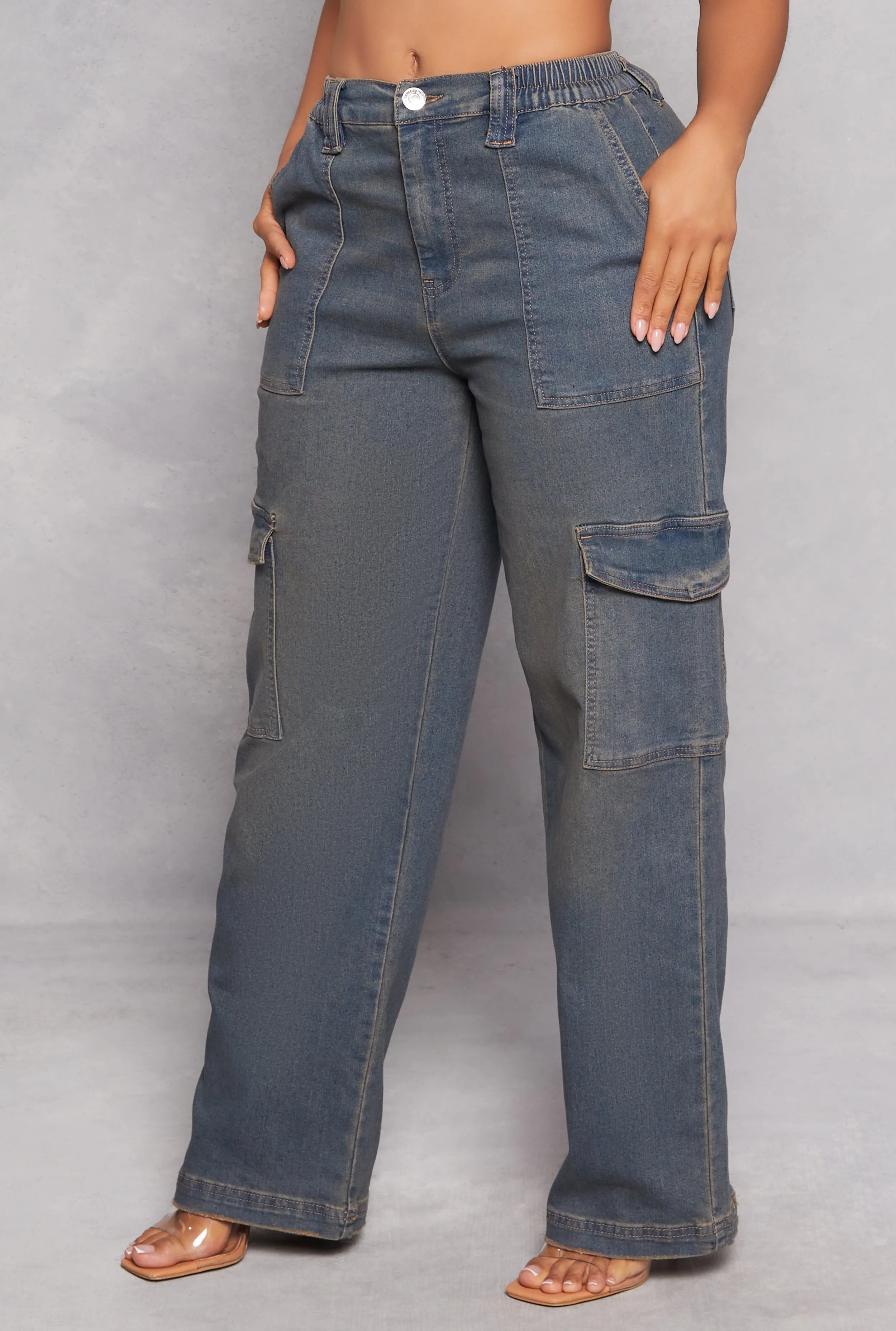 Almost Famous Vintage Wash Wide Leg Cargo Jeans