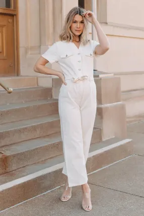 Aria Ivory Short Sleeve Jumpsuit