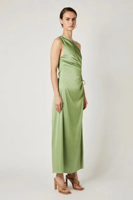 Ariel Light Basil One Shoulder Midi Dress