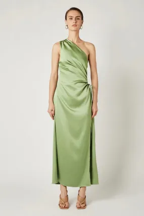 Ariel Light Basil One Shoulder Midi Dress