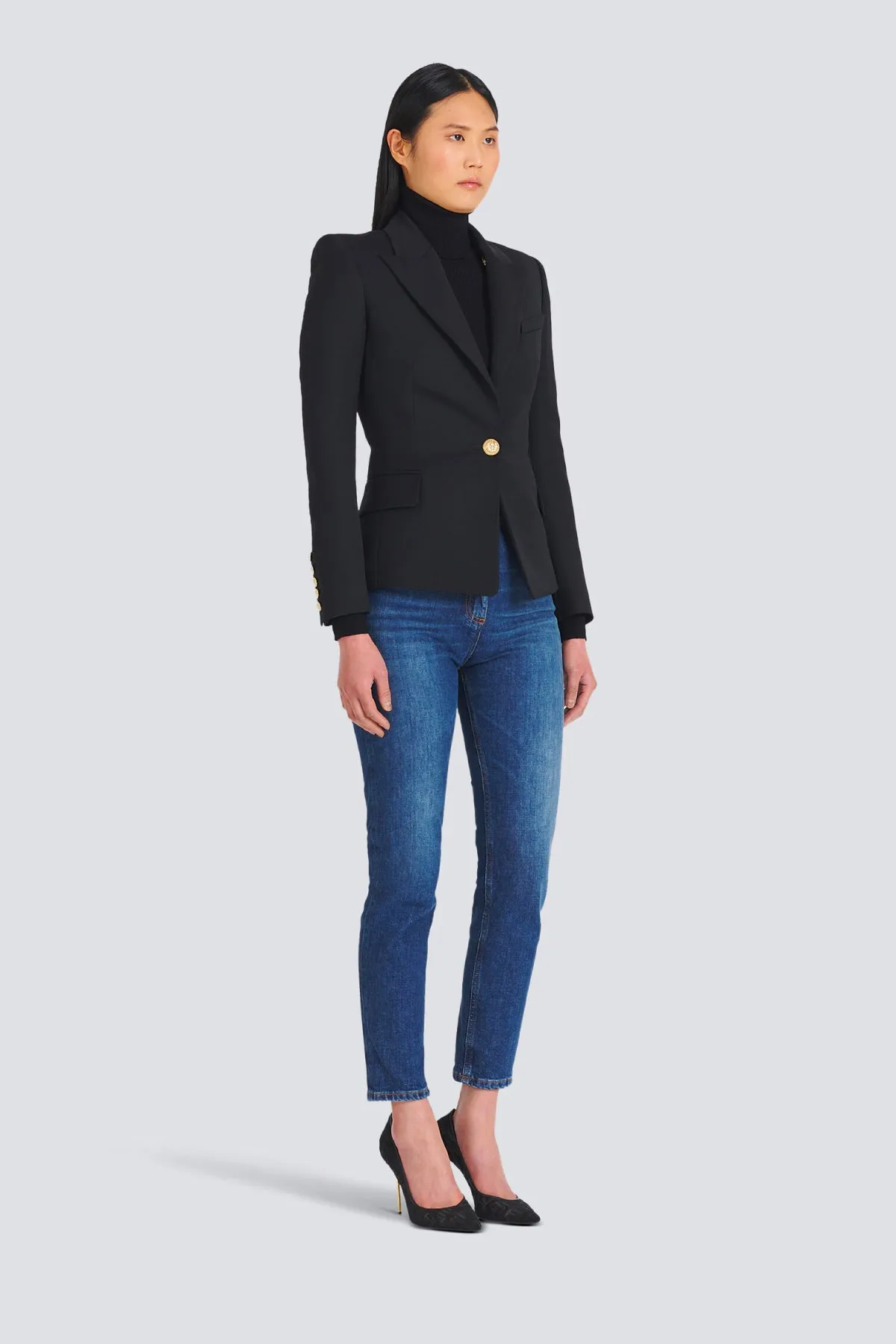 Balmain Single Button Wool Blazer - Black