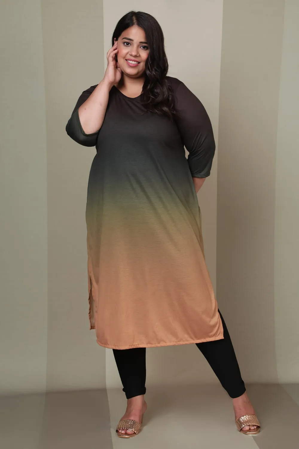 Black Beige Ombre Kurta