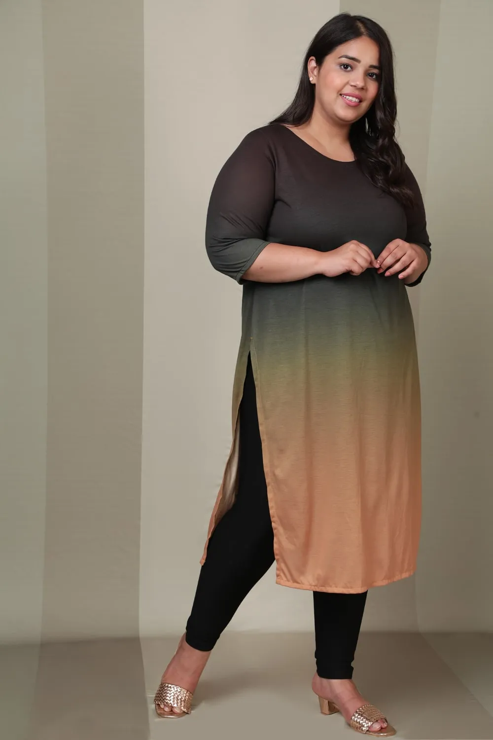 Black Beige Ombre Kurta