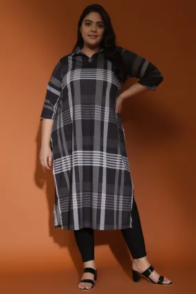 Black Grey Plaid Printed Kurta