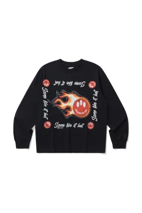 BURNIN*97'Series Flame Three-Eyed Smiley Face Distressed Long Sleeve T-shirt