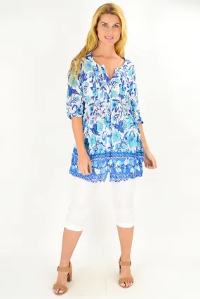 Button up Floral Tunic Blouse