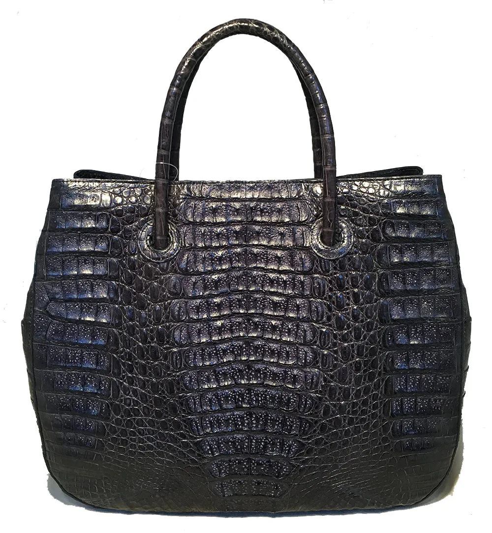 Byron Navy Blue Hornback Crocodile Leather Tote