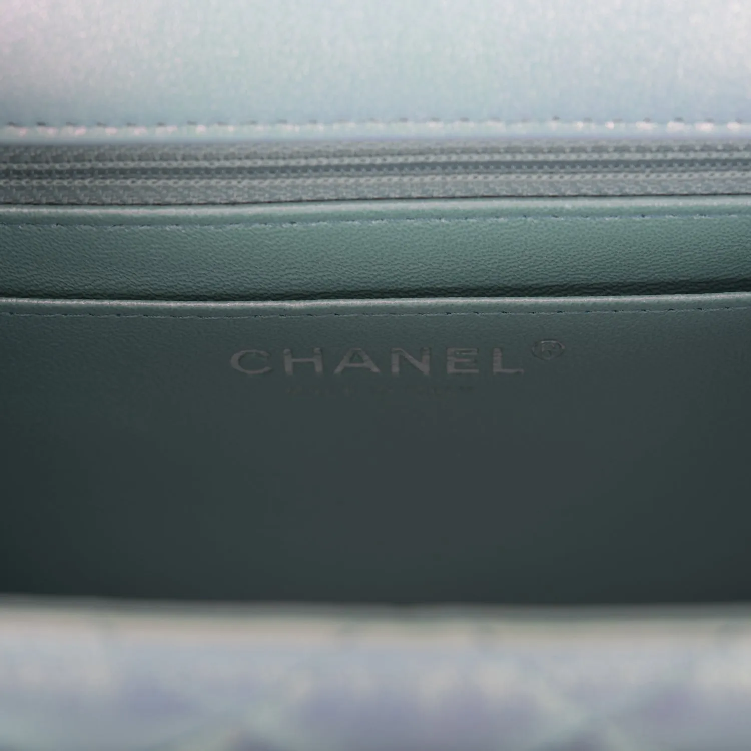 Chanel Mini Square Flap Bag Blue Iridescent Lambskin Silver Hardware