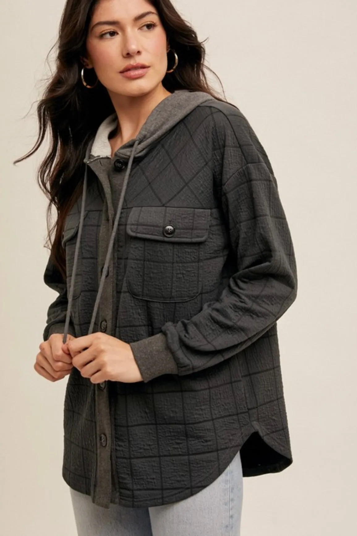 Checked Hooded Shacket - 2 Colors!