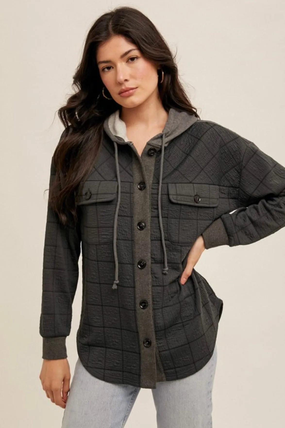 Checked Hooded Shacket - 2 Colors!