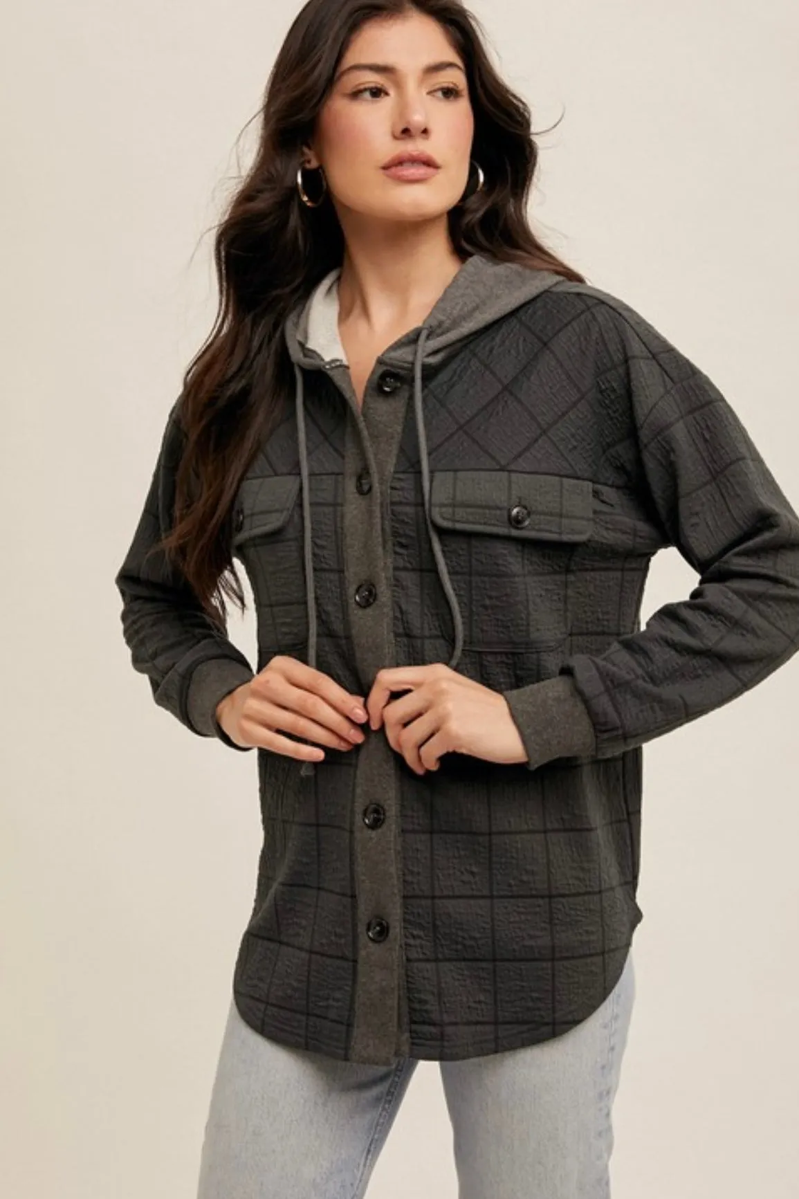 Checked Hooded Shacket - 2 Colors!