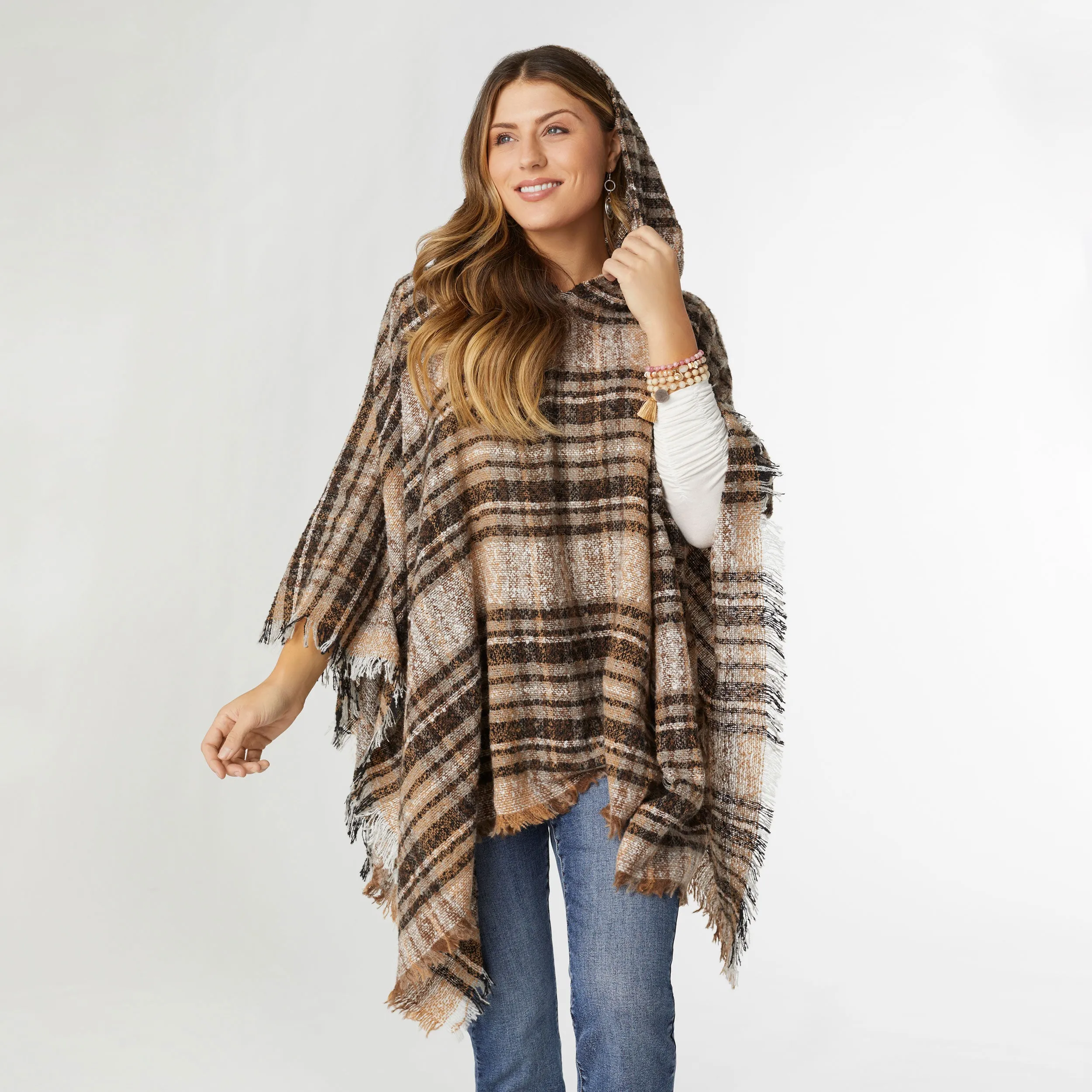 Copacabana Hooded Poncho - Brown/Black