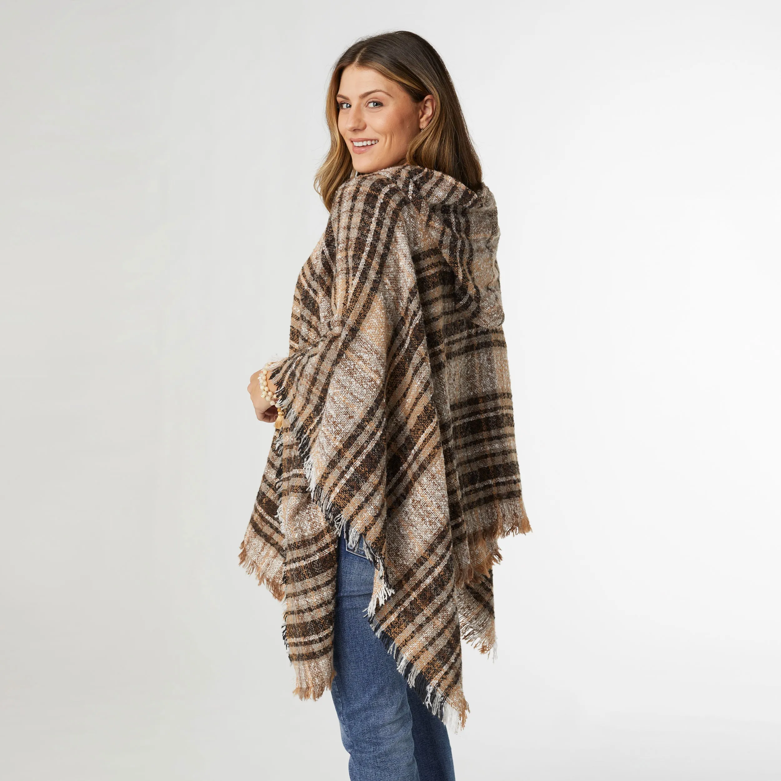 Copacabana Hooded Poncho - Brown/Black