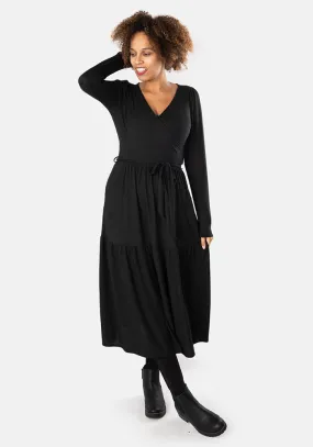 Deana Black Tiered Hem Midi Dress