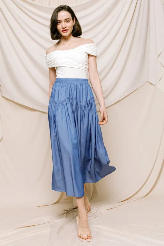 DENIM TENCEL SWEET WAIST SKIRT