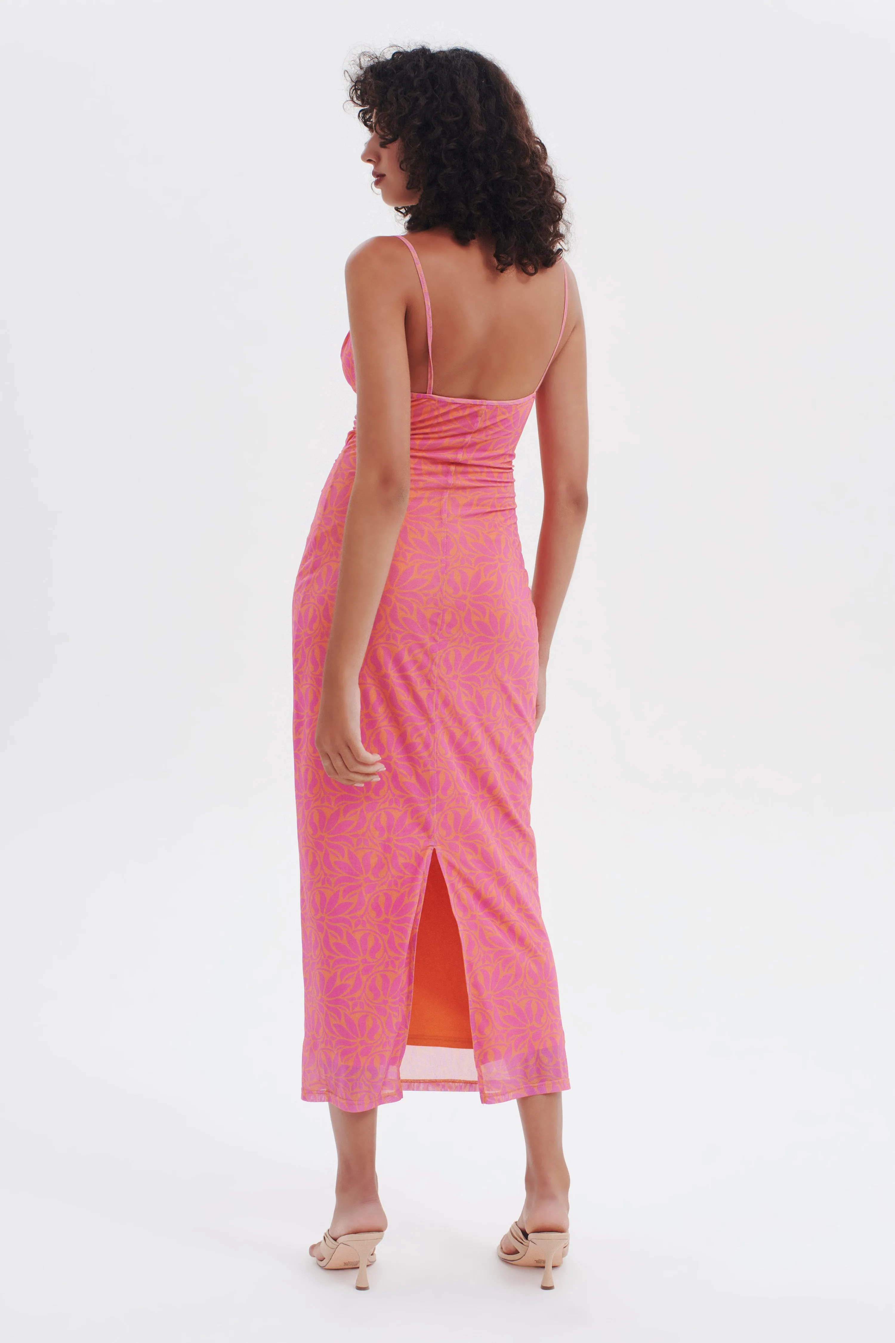 Desire Pink Palm Mesh Midi Dress