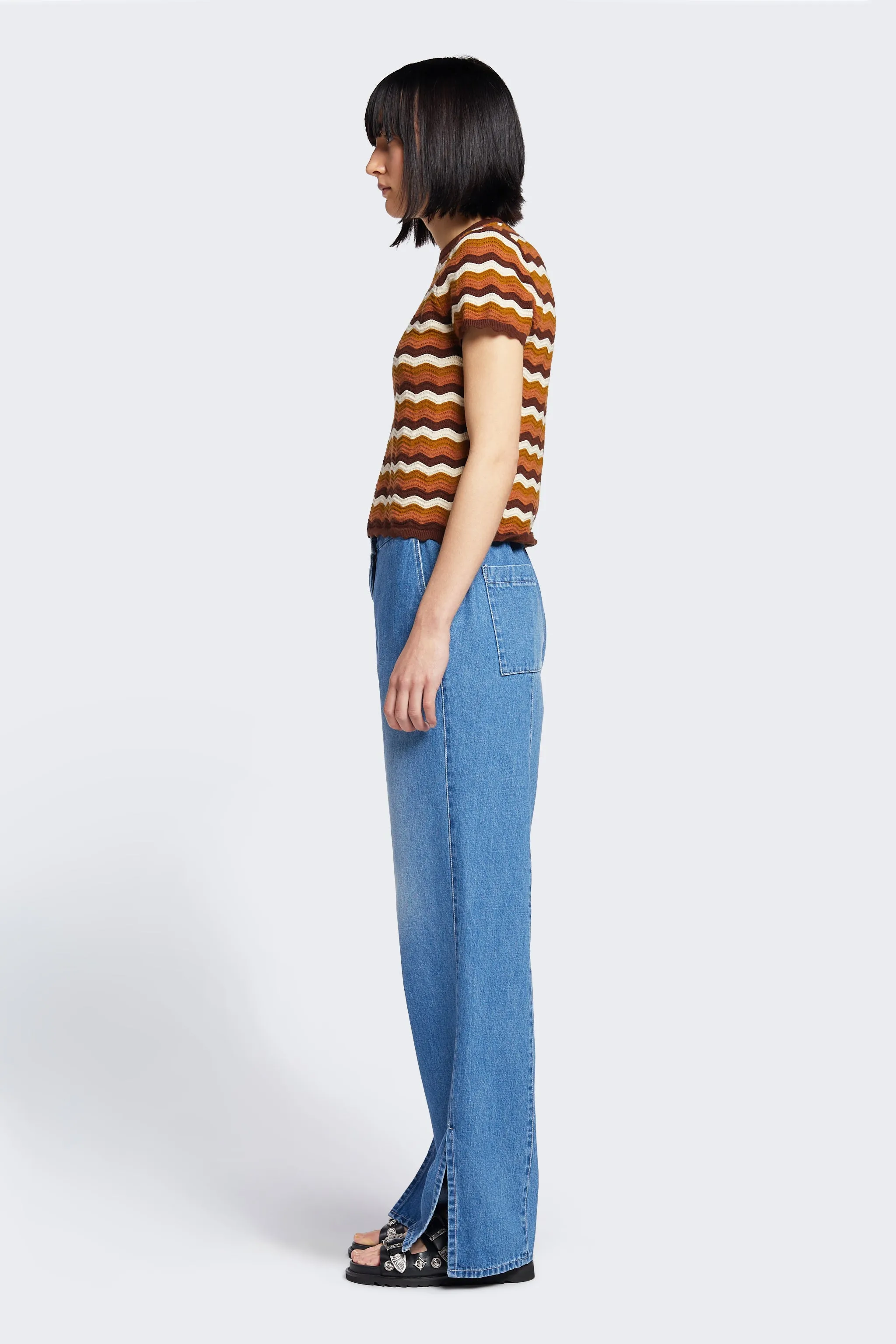 Ellipse Hem Split Pant Mid Blue