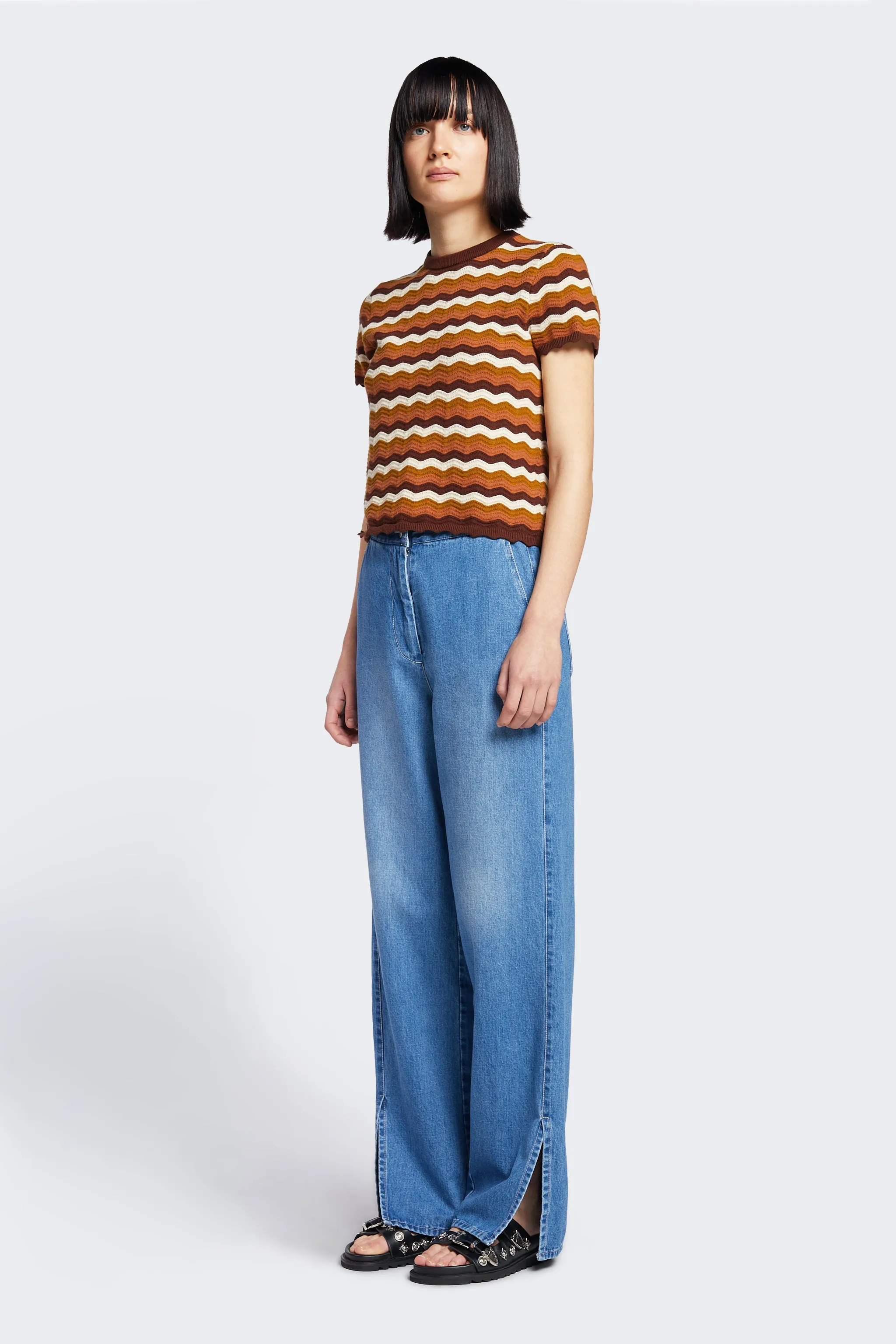 Ellipse Hem Split Pant Mid Blue