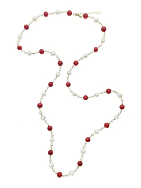 Freshwater Pearls With Red Coral Multi-Way Necklace DN202