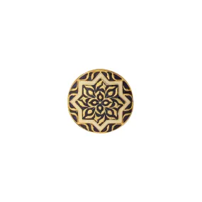 Gold & Enamel Button - Turkish Flower - Navy & Off-White