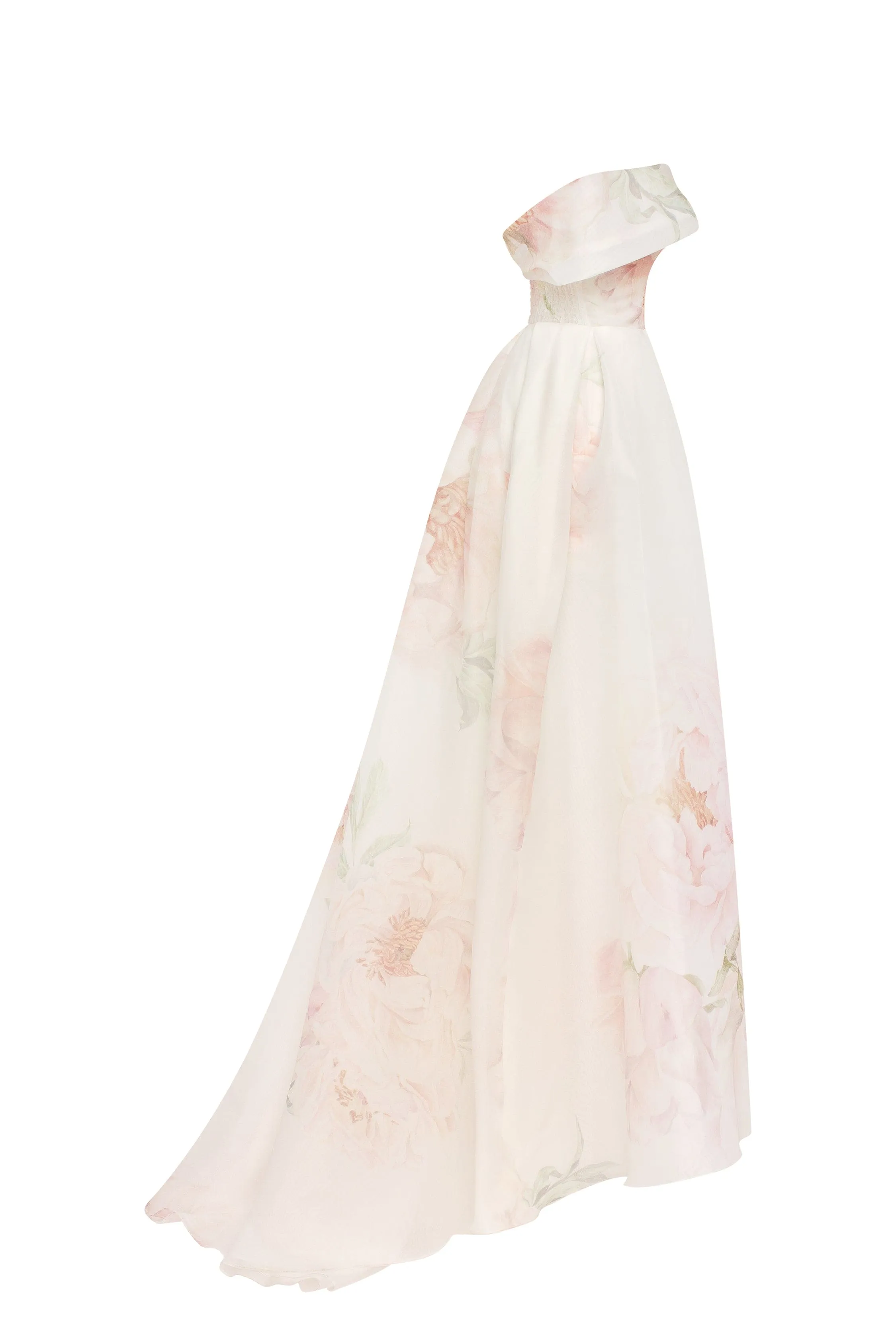 Gorgeous pink peony off-the-shoulder maxi dress, Garden of Eden