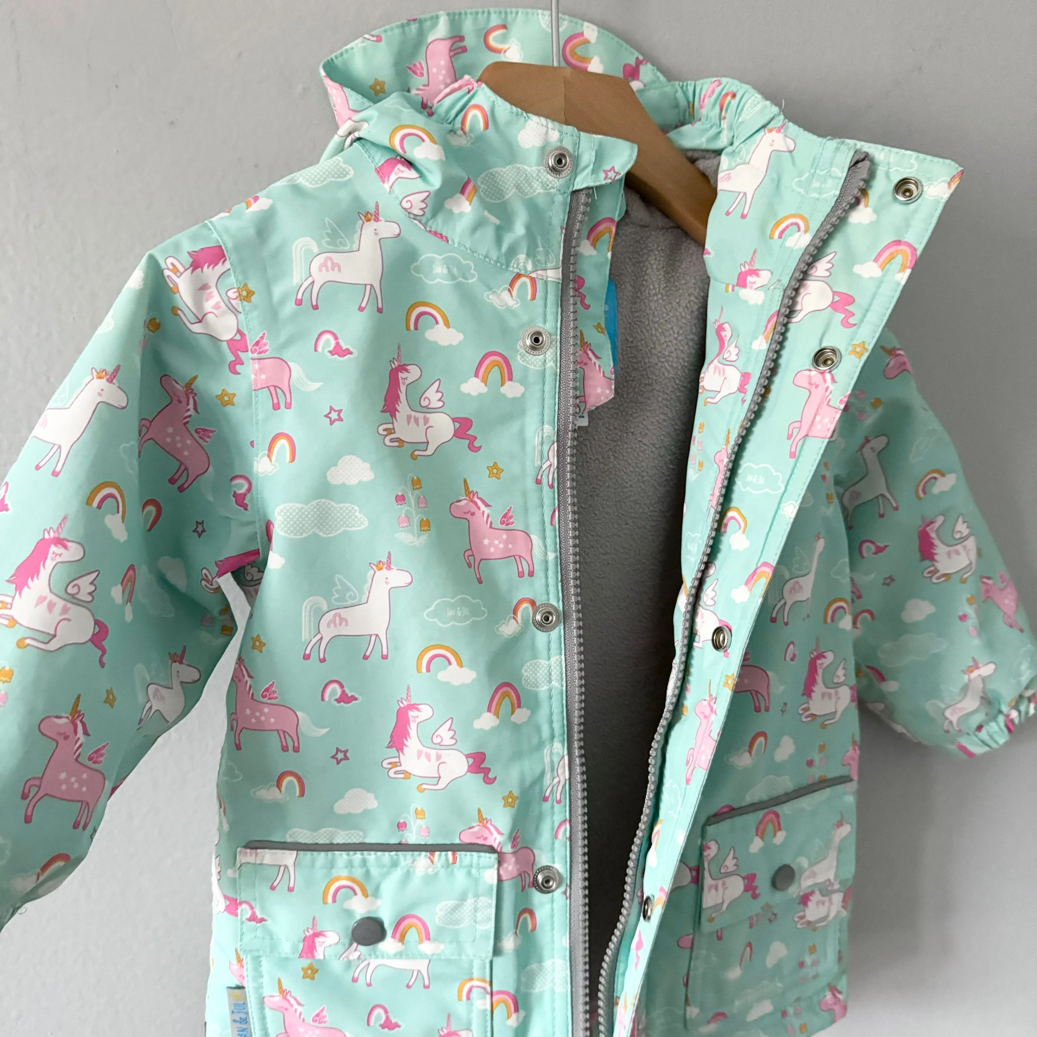 Jan & Jul / Fleece lined jacket - Unicorn, light green / 1T