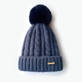 Laura Satin Lined Beanie With Detachable Pom - Sapphire Blue