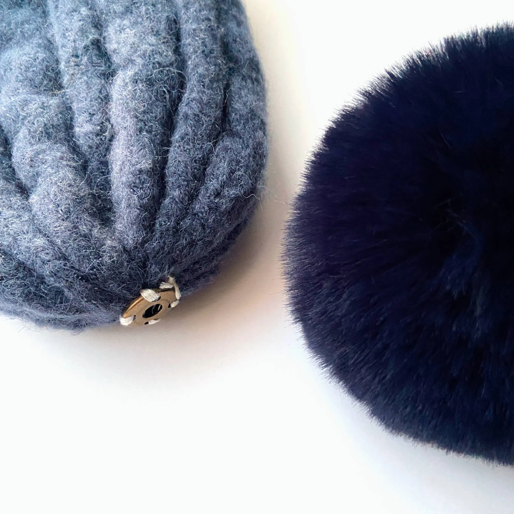 Laura Satin Lined Beanie With Detachable Pom - Sapphire Blue