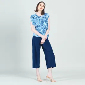 Light Knit - Ruffle Overlay Top - Palm Branch-Blue - Final Sale!