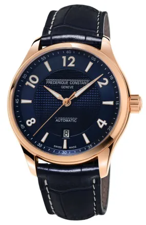 Limited Edition Frederique Constant Runabout Rose Gold Tone Steel Automatic Blue Dial Blue Leather Strap Mens Watch FC-303RMN5B4