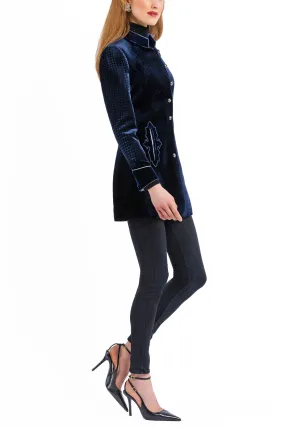 Long Blazer from dark blue embossed velvet.