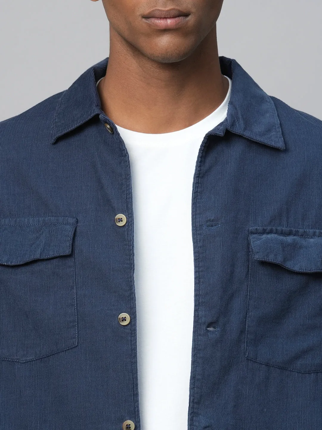 Men's Navy Cotton Regular Fit Jacket