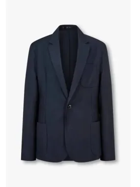 Patch pocket wool single jacket navy