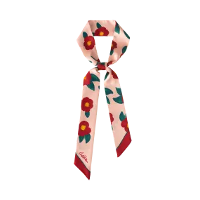 "Camellia" Silk Twilly Neck Bow - Red & Pink