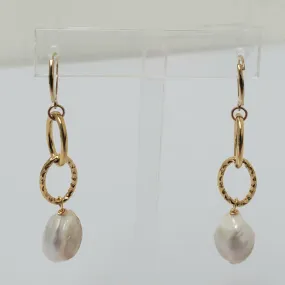 Ramina Pearls Double Hoop Gold Filled Earrings With White Baroque Pearls