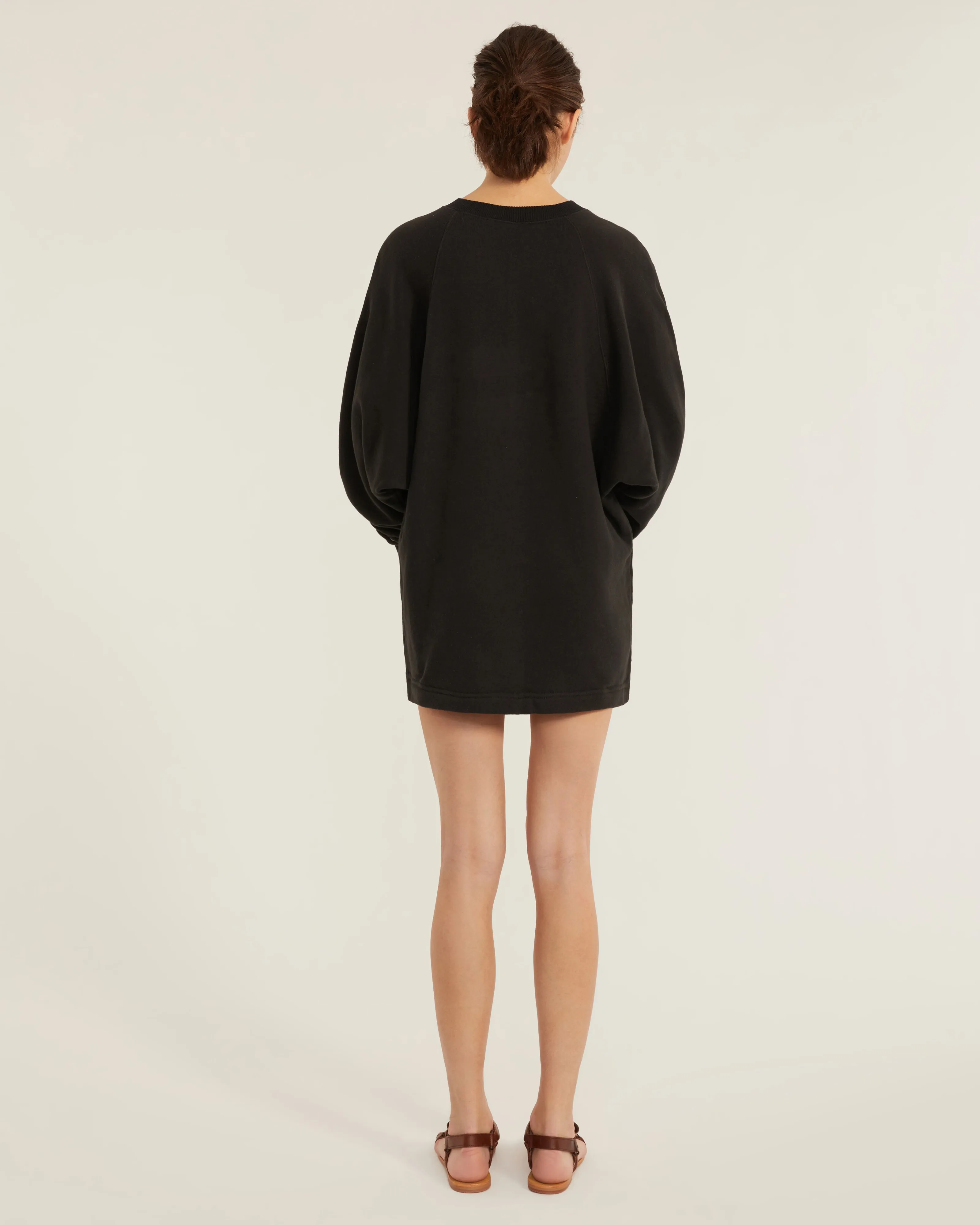 So Uptight French Terry Plunge Henley Sweatshirt Dress in Black