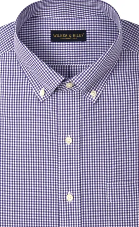 Tailored Fit Purple Gingham Button-Down Collar Supima® Cotton Non-Iron Broadcloth Sport Shirt